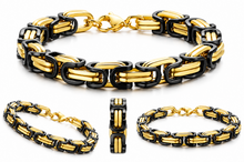 Load image into Gallery viewer, 7mm Byzantine Link TT Bracelet Black &amp; Gold Men's Stainless Steel SB36