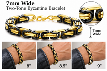 Load image into Gallery viewer, 7mm Byzantine Link TT Bracelet Black &amp; Gold Men's Stainless Steel SB36
