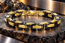 Load image into Gallery viewer, 7mm Byzantine Link TT Bracelet Black &amp; Gold Men's Stainless Steel SB36