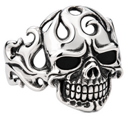 Men's Flame Skull Cuff Bracelet on Fire Stainless Steel SB38
