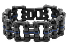 Load image into Gallery viewer, Men&#39;s Primary Motorcycle Bike Chain Bracelet Black/Blue Line Stainless Steel Police SB3