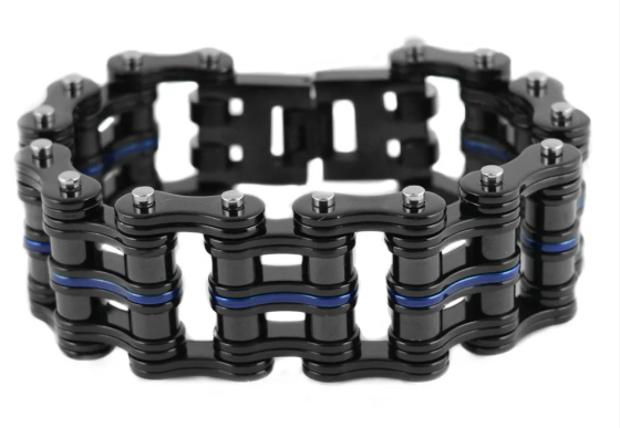 Men's Primary Motorcycle Bike Chain Bracelet Black/Blue Line Stainless Steel Police SB3