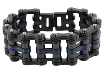 Load image into Gallery viewer, Men's Black &amp; Blue 25mm Primary Bike Chain Bracelet Stainless Steel SB3