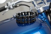 Load image into Gallery viewer, 25mm Primary Bike Chain Bracelet Black/Blue Line Stainless Steel SB3