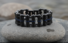 Load image into Gallery viewer, 25mm Primary Bike Chain Bracelet Black/Blue Line Stainless Steel SB3