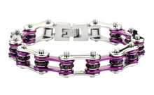 Load image into Gallery viewer, Purple Jewelry Ladies Motorcycle Bike Chain Stainless Steel Bracelet Silver &amp; Candy Purple SB40