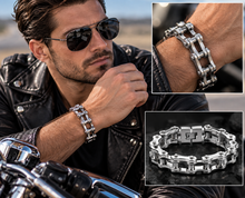 Load image into Gallery viewer, 17mm All Silver Bike Chain Bracelet Men's Biker Stainless Steel SB41