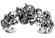 Crazy Viking Skulls Cuff Bracelet Men's Biker Stainless Steel SB42