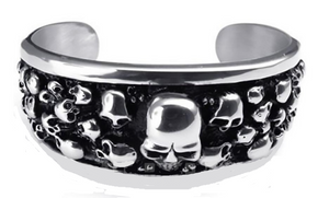 Biker Jewelry Wide Stainless Steel Skull Cuff Bracelet