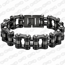Load image into Gallery viewer, 16mm Glossy Black Bike Chain Bracelet Double Link Men's Stainless Steel SB44