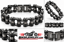 Load image into Gallery viewer, 16mm Glossy Black Bike Chain Bracelet Double Link Men's Stainless Steel SB44