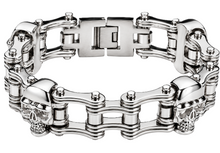 Load image into Gallery viewer, 20mm All Silver &amp; Skulls Bike Chain Bracelet Men's Biker Stainless Steel SB45