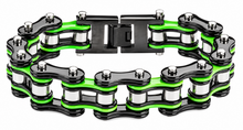 Load image into Gallery viewer, 16mm Black, Green, Silver Bike Chain Bracelet Double Link Men's Stainless Steel SB46