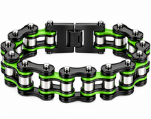 Load image into Gallery viewer, 16mm Black, Green, Silver Bike Chain Bracelet Double Link Men's Stainless Steel SB46