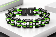 Load image into Gallery viewer, 16mm Black, Green, Silver Bike Chain Bracelet Double Link Men's Stainless Steel SB46