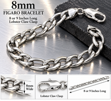 Load image into Gallery viewer, 8mm Figaro Link Bracelet Men's Stainless Steel SB49