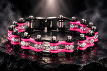 Load image into Gallery viewer, Ladies 10mm Black &amp; Pink Bike Chain Bling Bracelet Stainless Steel SB50