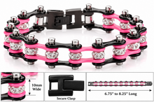 Load image into Gallery viewer, Ladies 10mm Black &amp; Pink Bike Chain Bling Bracelet Stainless Steel SB50