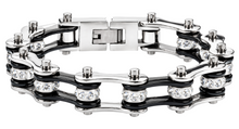 Load image into Gallery viewer, Ladies 10mm Silver &amp; Black Bling Bike Chain Bracelet Stainless Steel SB52
