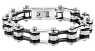 Ladies 10mm Silver & Black Bling Bike Chain Bracelet Stainless Steel SB52