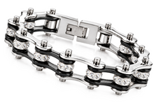 Load image into Gallery viewer, Ladies 10mm Silver &amp; Black Bling Bike Chain Bracelet Stainless Steel SB52