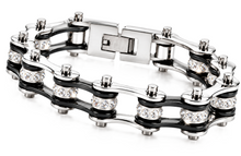Load image into Gallery viewer, Ladies 10mm Silver &amp; Black Bling Bike Chain Bracelet Stainless Steel SB52