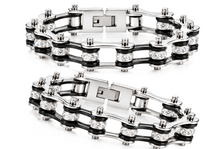 Load image into Gallery viewer, Ladies 10mm Silver &amp; Black Bling Bike Chain Bracelet Stainless Steel SB52