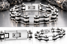 Load image into Gallery viewer, Ladies 10mm Silver &amp; Black Bling Bike Chain Bracelet Stainless Steel SB52