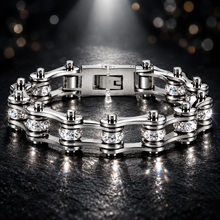 Load image into Gallery viewer, Ladies 10mm All Silver &amp; Bling Bike Chain Bracelet Stainless Steel SB53