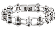 Ladies 10mm All Silver & Bling Bike Chain Bracelet Stainless Steel SB53