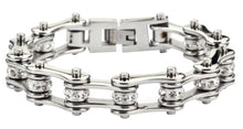 Load image into Gallery viewer, Ladies 10mm All Silver &amp; Bling Bike Chain Bracelet Stainless Steel SB53