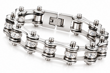 Load image into Gallery viewer, Ladies 10mm All Silver &amp; Bling Bike Chain Bracelet Stainless Steel SB53