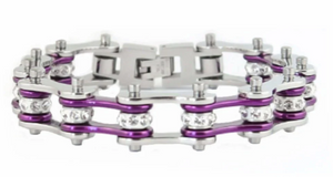 Biker Jewelry Ladies Motorcycle Bike Chain Stainless Steel Bracelet Silver & Candy Purple SB54