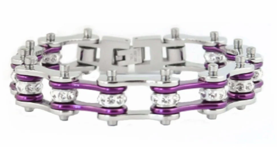 Biker Jewelry Ladies Motorcycle Bike Chain Stainless Steel Bracelet Silver & Candy Purple SB54