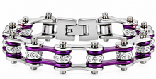 Load image into Gallery viewer, Ladies 10mm Silver &amp; Candy Purple Bling Bike Chain Bracelet Stainless Steel SB54