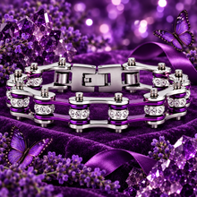 Load image into Gallery viewer, Ladies 10mm Silver &amp; Candy Purple Bling Bike Chain Bracelet Stainless Steel SB54