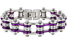 Load image into Gallery viewer, Ladies 10mm Silver &amp; Candy Purple Bling Bike Chain Bracelet Stainless Steel SB54