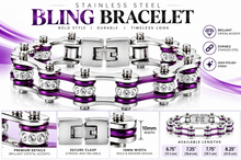 Load image into Gallery viewer, Ladies 10mm Silver &amp; Candy Purple Bling Bike Chain Bracelet Stainless Steel SB54