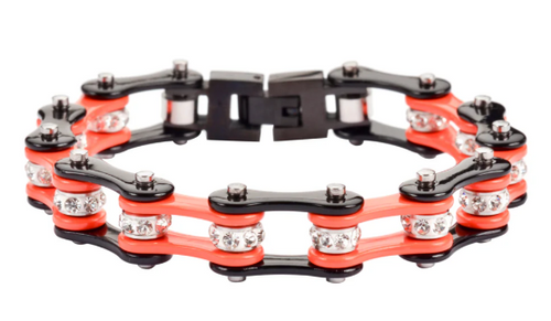 Heavy Metal Jewelry Ladies Motorcycle Bike Chain Stainless Steel Bracelet Black & Orange SB55