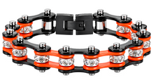 Load image into Gallery viewer, Ladies 10mm Black &amp; Orange Bling Bike Chain Bracelet Stainless Steel SB55