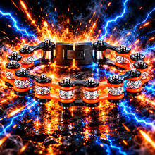 Load image into Gallery viewer, Ladies 10mm Black &amp; Orange Bling Bike Chain Bracelet Stainless Steel SB55