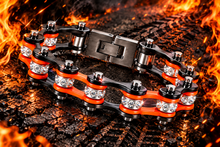 Load image into Gallery viewer, Ladies 10mm Black &amp; Orange Bling Bike Chain Bracelet Stainless Steel SB55