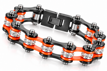 Load image into Gallery viewer, Ladies 10mm Black &amp; Orange Bling Bike Chain Bracelet Stainless Steel SB55