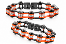 Load image into Gallery viewer, Ladies 10mm Black &amp; Orange Bling Bike Chain Bracelet Stainless Steel SB55