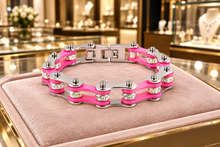Load image into Gallery viewer, Ladies 10mm Silver &amp; Pink Bling Bike Chain Bracelet Stainless Steel SB56