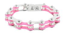 Load image into Gallery viewer, Ladies 10mm Silver &amp; Pink Bling Bike Chain Bracelet Stainless Steel SB56