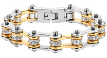 Load image into Gallery viewer, Ladies 10mm Silver &amp; Gold Bling Bike Chain Bracelet Stainless Steel SB57