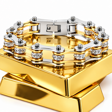 Load image into Gallery viewer, Ladies 10mm Silver &amp; Gold Bling Bike Chain Bracelet Stainless Steel SB57