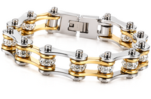 Load image into Gallery viewer, Ladies 10mm Silver &amp; Gold Bling Bike Chain Bracelet Stainless Steel SB57