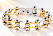 Load image into Gallery viewer, Ladies 10mm Silver &amp; Gold Bling Bike Chain Bracelet Stainless Steel SB57